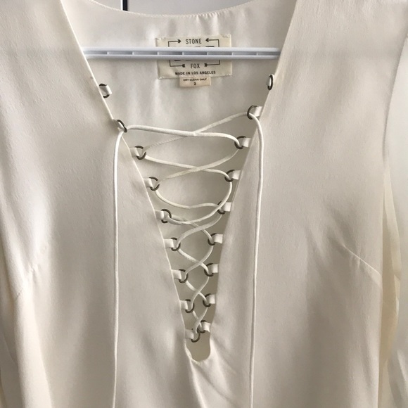 Stone Cold Fox Lace Up Blouse in White Silk - Picture 3 of 9